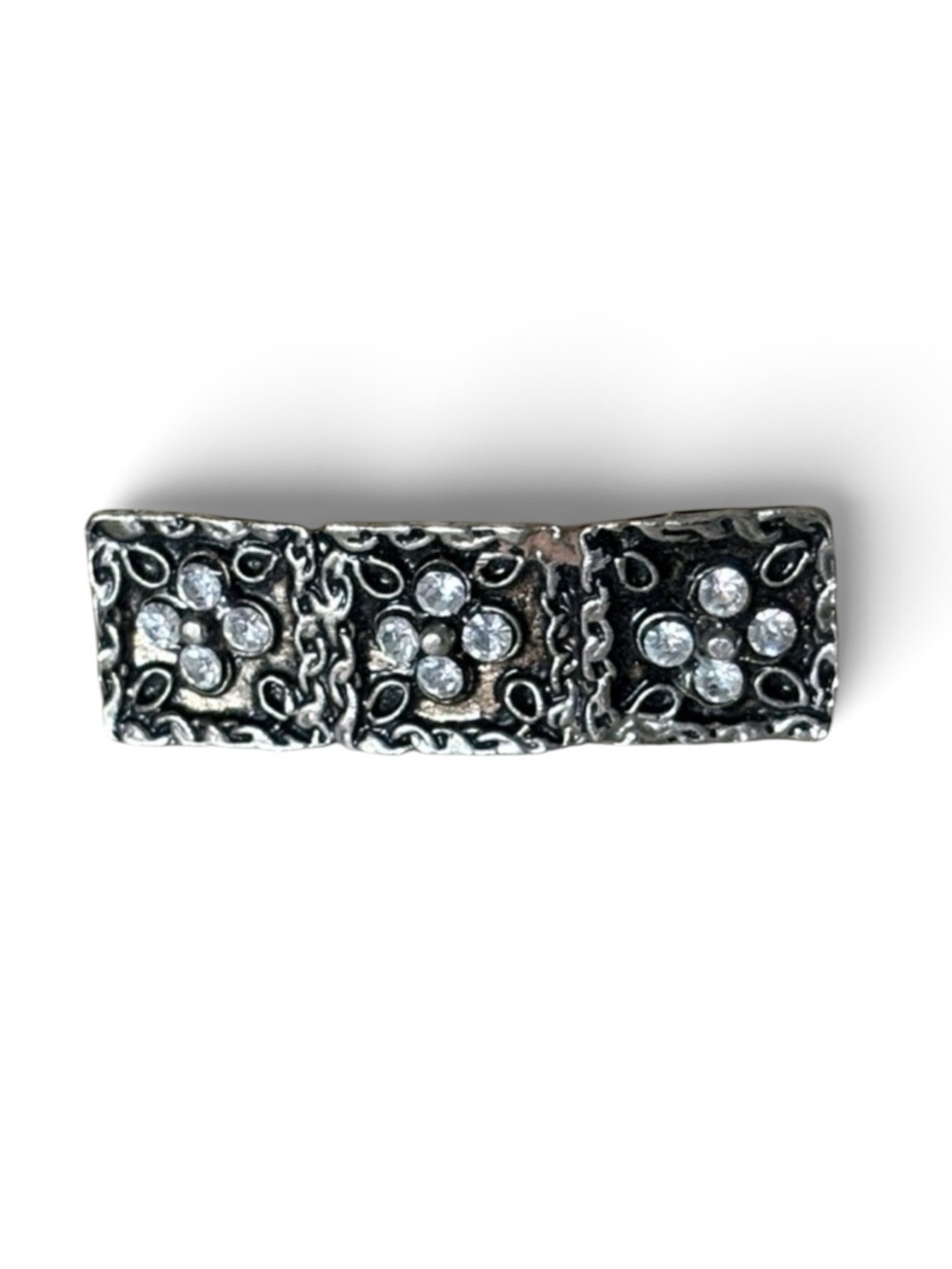 Silver Crystal Square Barrette Hair Clip - Unbranded